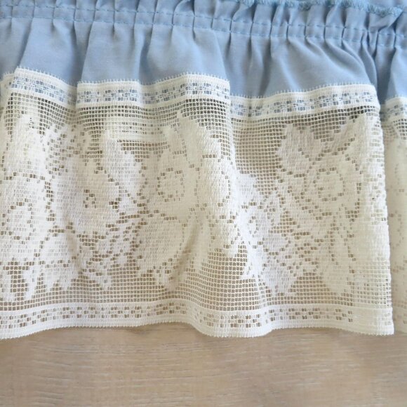 Vintage Blue Blouson Valance Lace Trim 15.5 x 60 inch Made in USA - Picture 2 of 11